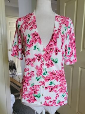 Talbots Women’s Pink Floral Button-Front Top/Cardigan